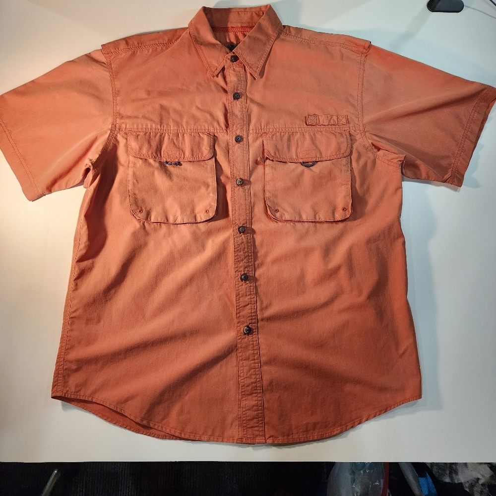 Morgan Creek Outfitters Orange Short Sleeve Fishing Shirt Size L